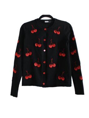 OpenLady Studio Retro Rockabilly Cherry Embroidered Cardigan